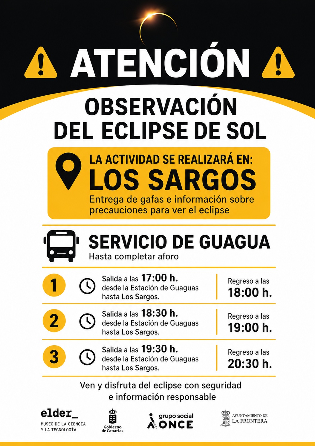 La observación del eclipse solar en La Frontera se traslada a Los Sargos y contará con un servicio especial de guaguas